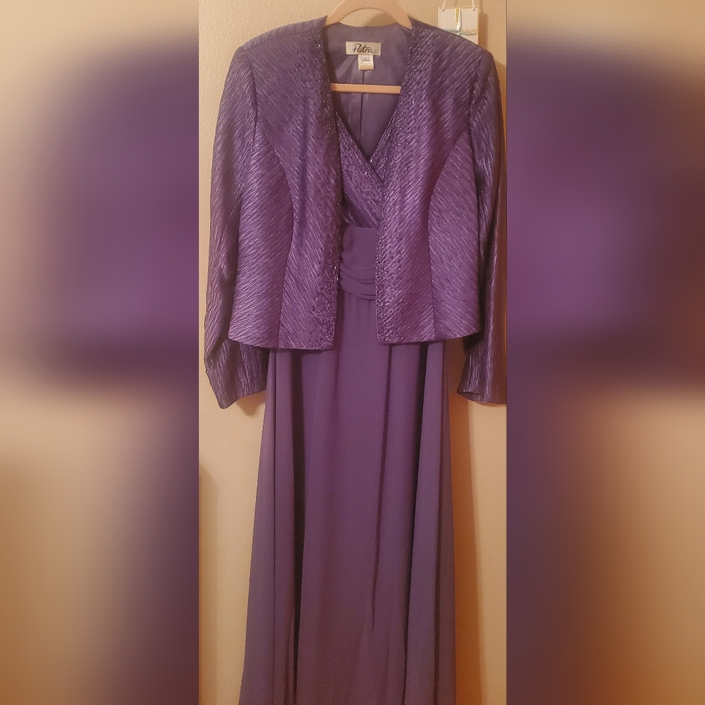 Patra Purple Two-Piece Formal Gown and Jacket, Size 12